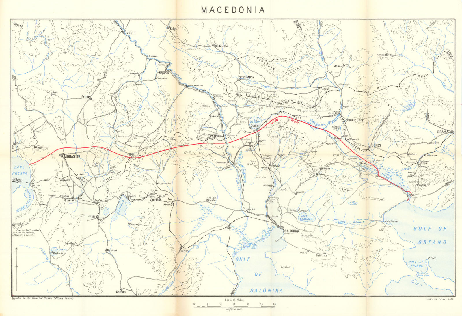 FIRST WORLD WAR. Macedonian front 1937 old vintage map plan chart